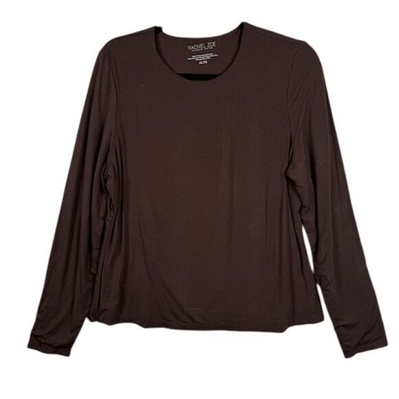 Rachel Zoe Double Layer Long Sleeve Stretch Fitted Top Dark Brown Size XL - Picture 2 of 10